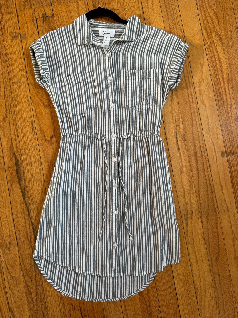 Japna Gray & White Striped Button Shirt Dress, Cotton/Rayon, Small fits XS